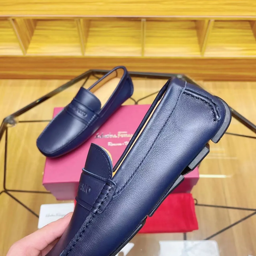 Men's shoes 💰560Ferragamo high-end quality 🔥 dark blue cowhide ➕ cowhide lining size 38-45